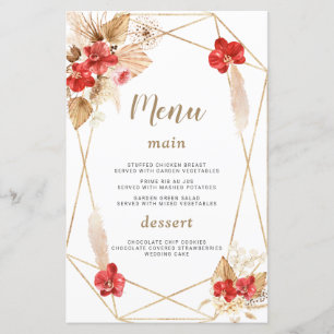 Aquarelle Pampas Grasse Fleurs blanches Menu Maria