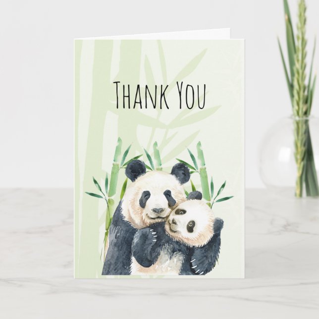 Aquarelle Panda Bears Maman & Baby Carte de remerc (Devant)