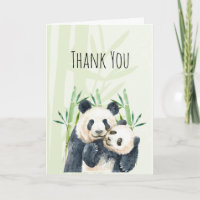 Aquarelle Panda Bears Maman & Baby Carte de remerc
