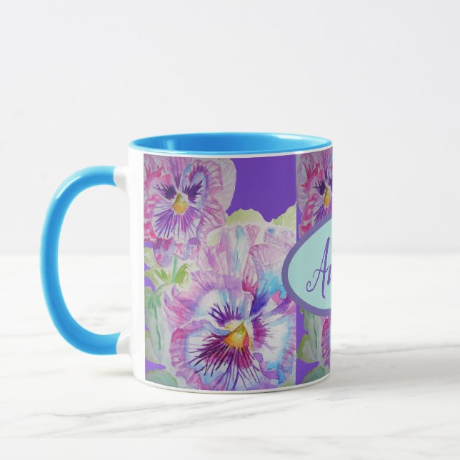 Aquarelle Panseuse Florale Plutôt Violette Mug (Gauche)