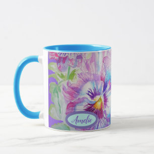 Aquarelle Panseuse Florale Plutôt Violette Mug