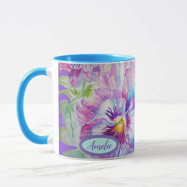 Aquarelle Panseuse Florale Plutôt Violette Mug (Gauche)