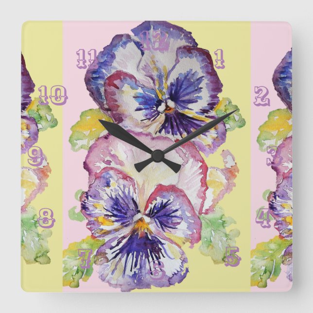 Aquarelle Pansy Floral Flower Horloge de la chambr (Recto)