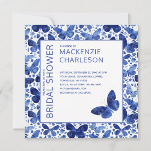 Aquarelle Papillon bleu Douche nuptiale Invitation