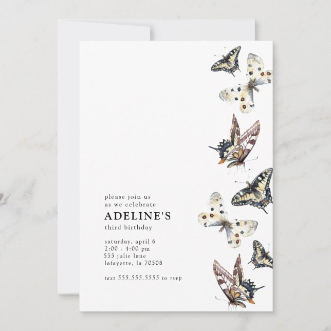 Aquarelle papillon Invitation de fête d'anniversai (Devant)