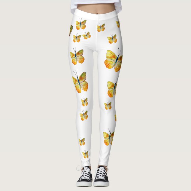 Aquarelle papillon jaune Art Leggings personnalisé (Devant)