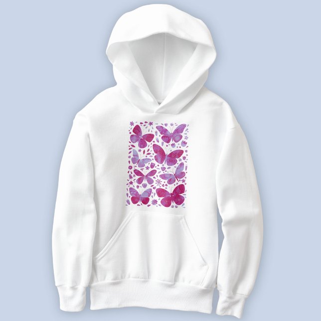 Aquarelle papillon Magenta Rose (Hot magenta pink watercolor butterfly art hoodie)