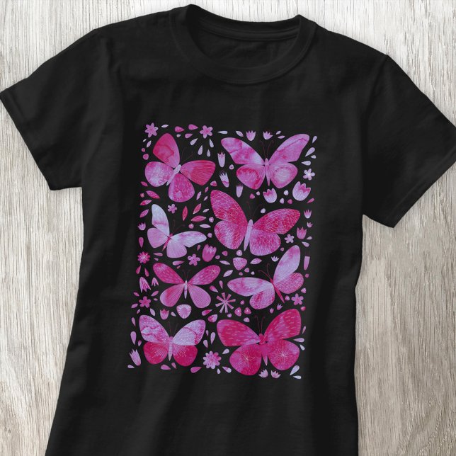 Aquarelle papillon Magenta Rose T-shirt (Magenta pink watercolor butterfly art t-shirt)