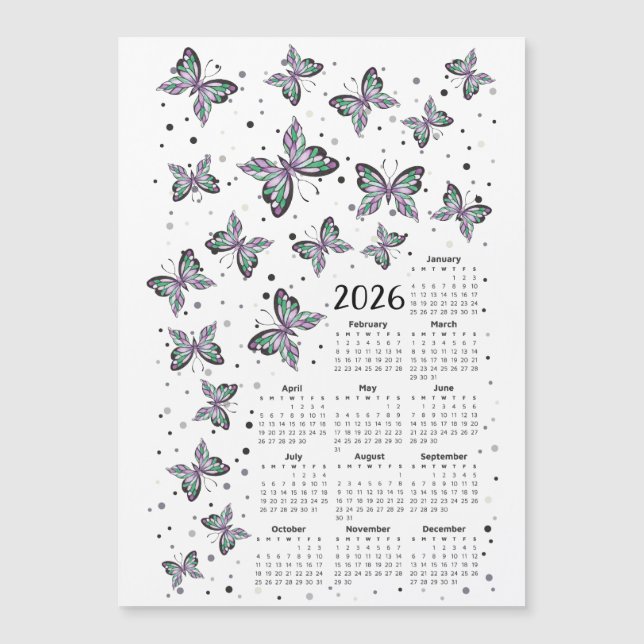 Aquarelle Papillons violets 2026 Calendrier (Devant)