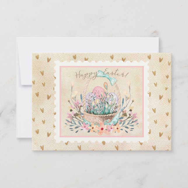 Aquarelle Pâques Panier et lapin style timbre (Devant)