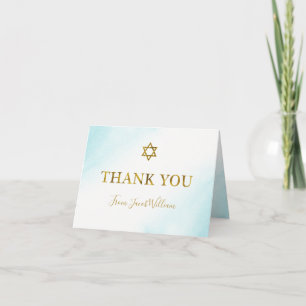 Aquarelle Pastel Blue Gold Bar Mitzvah Merci