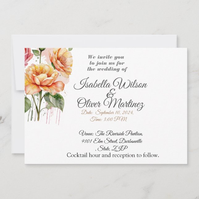 aquarelle pastel faire-part de mariage floral (Devant)