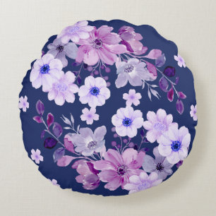 Aquarelle Pastel Purple Floral Coussin rond