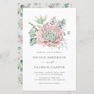 Aquarelle Pastel Succulents Faire-part de mariage