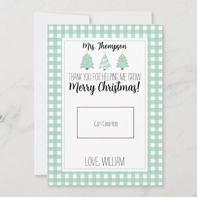 Aquarelle Pastel Tree Teacher Carte Cadeau de Noël (Devant)