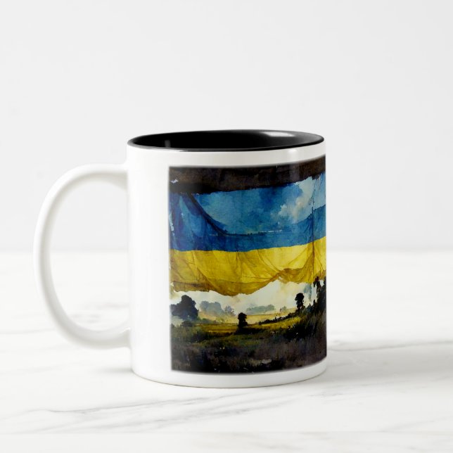 Aquarelle Pavillon de bataille ukrainien Mug à deu (Gauche)