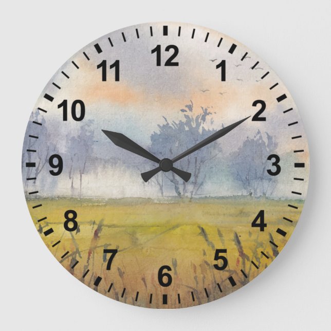 Aquarelle Paysage Horloge lumineuse matinale (Recto)