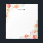 Aquarelle Peaches Floral Bloc-notes personnalisé<br><div class="desc">Bloc-notes floral personnalisable avec des illustrations aquarelles de pêches,  pivoines,  eucalyptus et autres accents floraux et feuillages. Ce sera un accent féminin parfait pour votre bureau.</div>