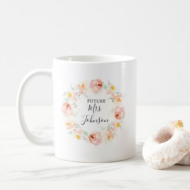 Aquarelle Peachy Mariée Florale Pour Être Mug De C (Avec donut)