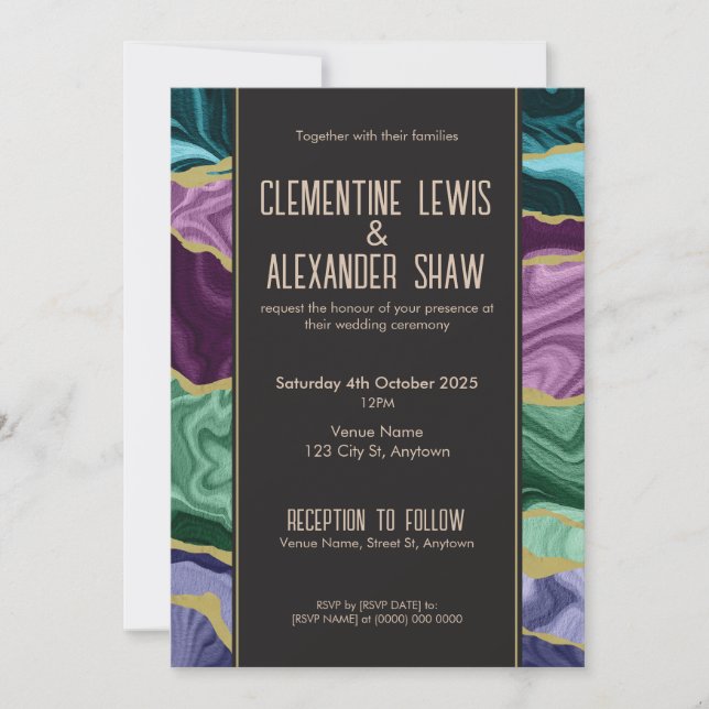 Aquarelle Peacock Agate (v1) Invitation (Devant)