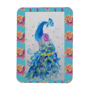 Aquarelle Peacock Blue Bird Aqua frigo Magnet
