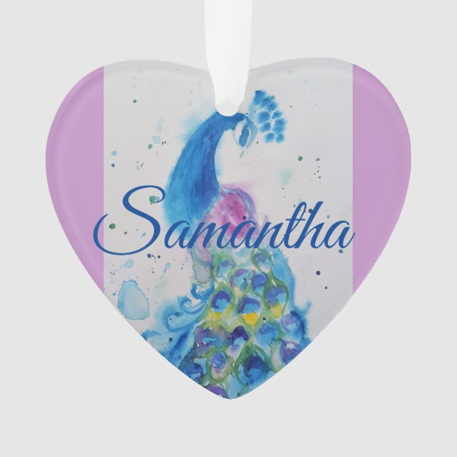 Aquarelle Peacock Blue Girls Décoration de Noël (devant)
