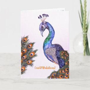 Aquarelle Peacock Graduation Carte de voeux pliée