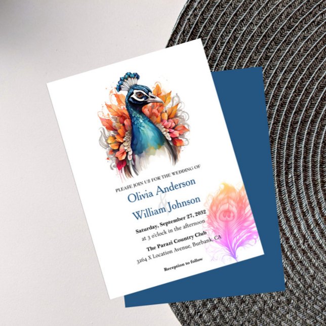 Aquarelle Peacock Invitations de mariage (Créateur téléchargé)