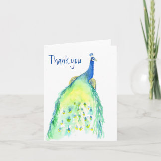 Aquarelle Peacock peint Merci Carte de note