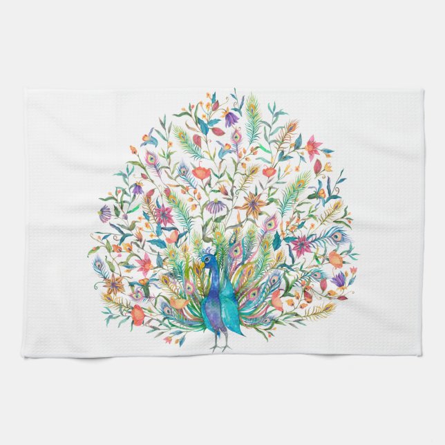 Aquarelle Peacock Serviettes de cuisine (Horizontal)