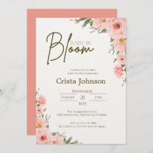 Aquarelle Pêche Baby shower Floral Invitation