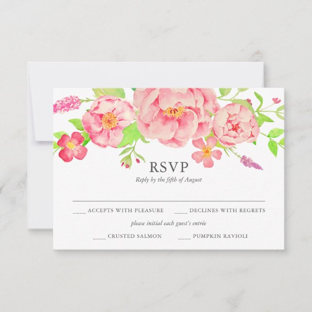 Aquarelle Pêche Roses mariage RSVP (Devant)