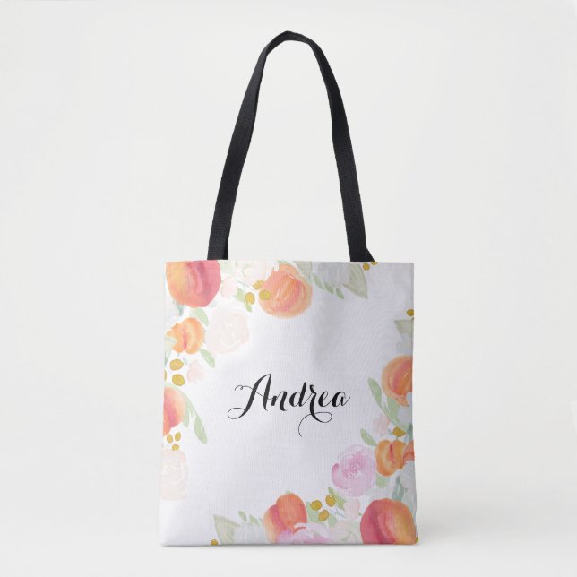 Aquarelle pêche Sac fourre-tout Floral personnalis (Devant)