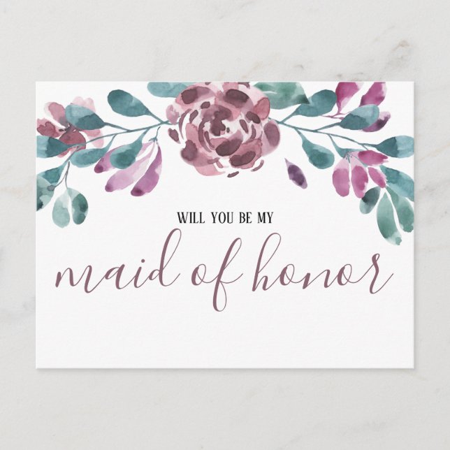Aquarelle Peine violette Maid of Honor Invitation (Devant)