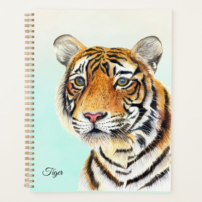 Aquarelle peinte à la main de tigre Planner d'art  (Devant)