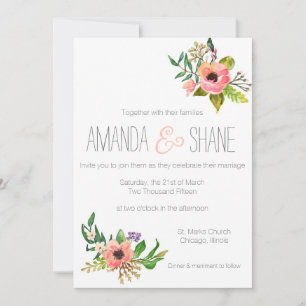 Aquarelle peinte à la main Faire-part de mariage f