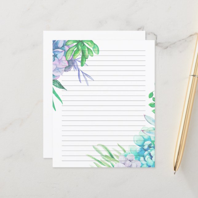 Aquarelle Peinte à la main Papier Laillé Succulent (Devant/Arrière en situation)