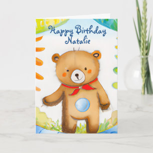 Aquarelle peinte à la main Teddy Bear Carte d'anni