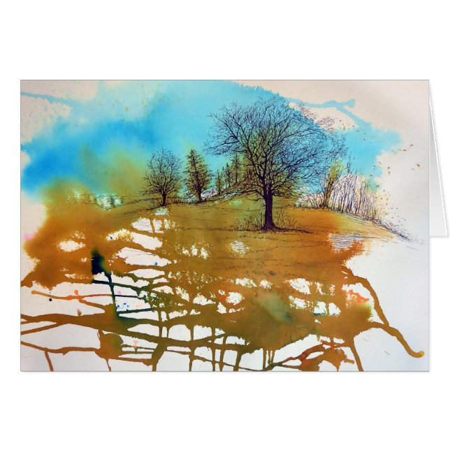 Aquarelle peinte Arrière - plan avec Arbres encrés (Devant horizontal)