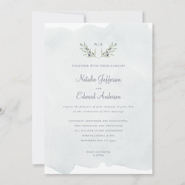 Aquarelle peinte branche d'olivier + aquarelle (Devant)