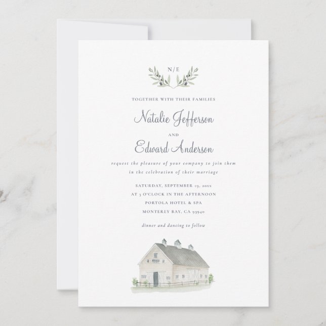 Aquarelle peinte branche d'olivier + aquarelle de  (Devant)