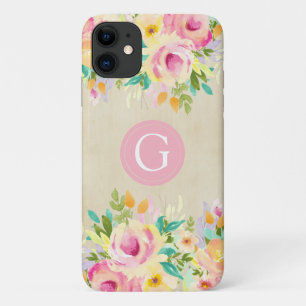 Aquarelle peinte Floral Monogramme iPhone 11 Coque