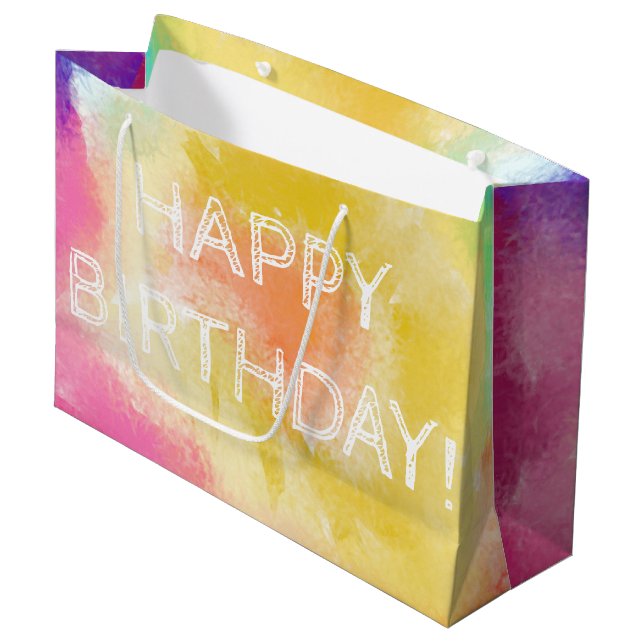 Aquarelle Peinte, Joyeux Anniversaire, Grand Sac C (Devant Angle)