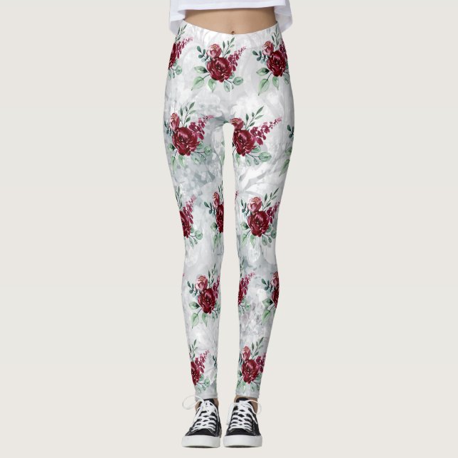 Aquarelle peinte rose Femmes Leggings (Devant)