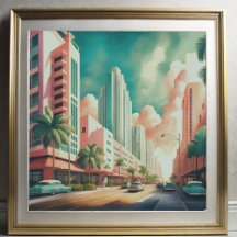 Aquarelle Peinture Art Déco Miami