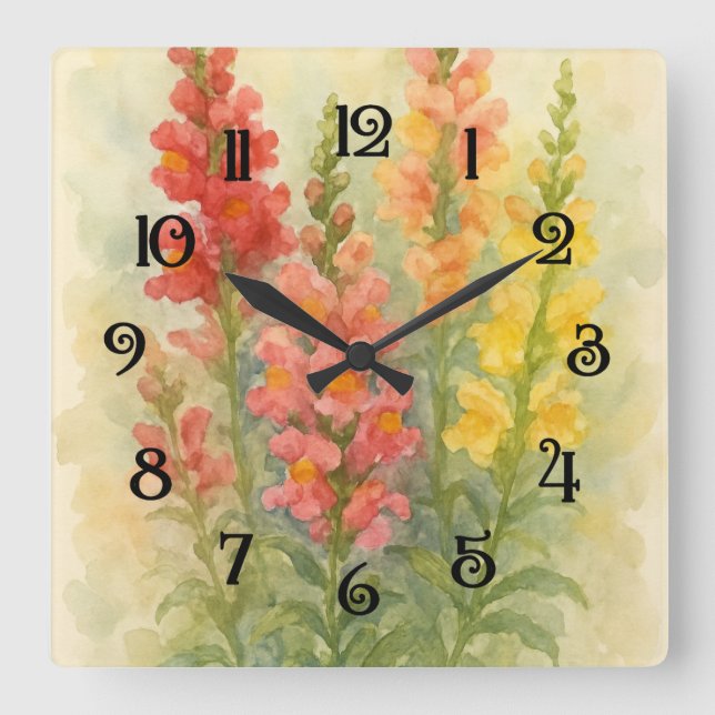 Aquarelle Peinture des Snapdragons 2 Horloge mural (Recto)