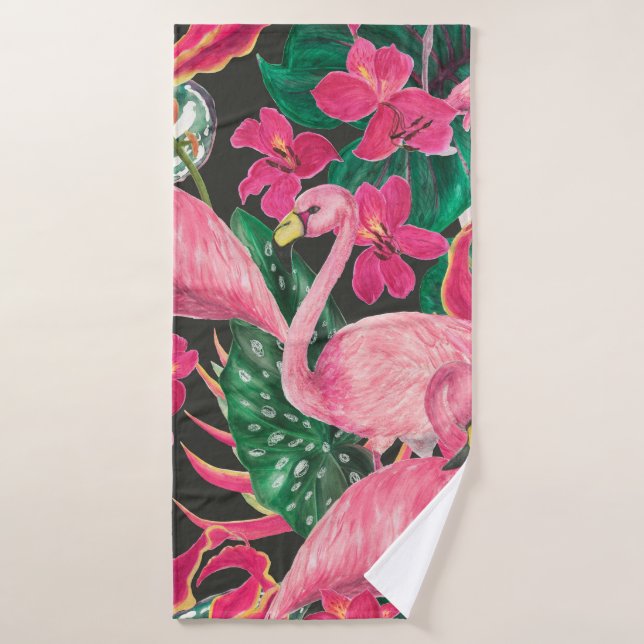 Aquarelle peinture sans couture motif avec flamant (Serviette de bain)