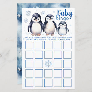 Aquarelle Penguins Baby Bingo Baby shower Jeu