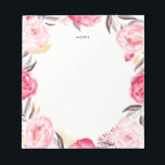 Aquarelle Peonies rose et or Bloc-notes en forme d<br><div class="desc">Un bloc-notes floral personnalisable avec des pivoines roses aux accents de feuillage doré et gris.</div>