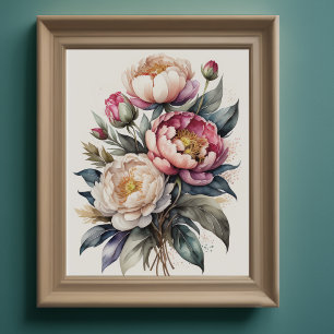 Aquarelle Peonies roses 4:5 Poster